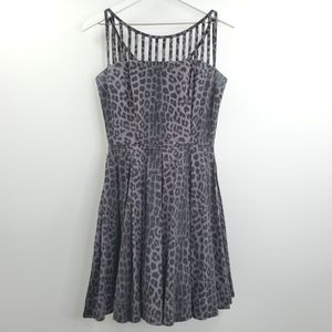 Trashy Diva Leopard Print Strappy Fit Flare Dress Pleats Gray Kravis